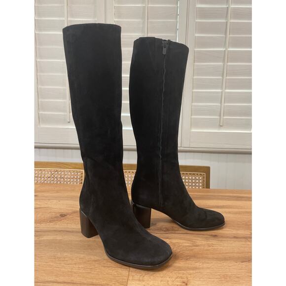 Vince Maggie Knee High Boots Black Suede Size 8 NWOB Riding Boots Round Toe - Picture 3 of 12